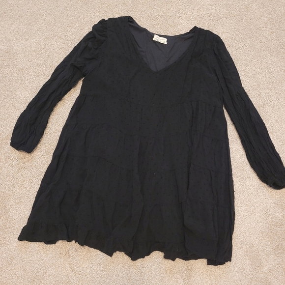 Urban Outfitters Womens Textured Long Sleeve Black Tiered Mini Dress Size XL - Picture 3 of 8